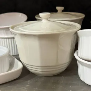 Phaltzgraff White Ceramic Bakeware Set Including Ramekins and Lidded Casserole Dish