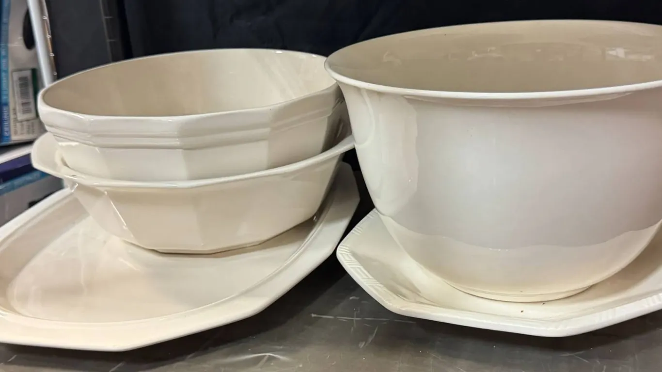 Phaltzgraff White Ceramic Bowls and Plates with Varied Shapes