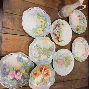Early 1900's Hand-Painted Decorative Plates and Vase with Floral Motifs