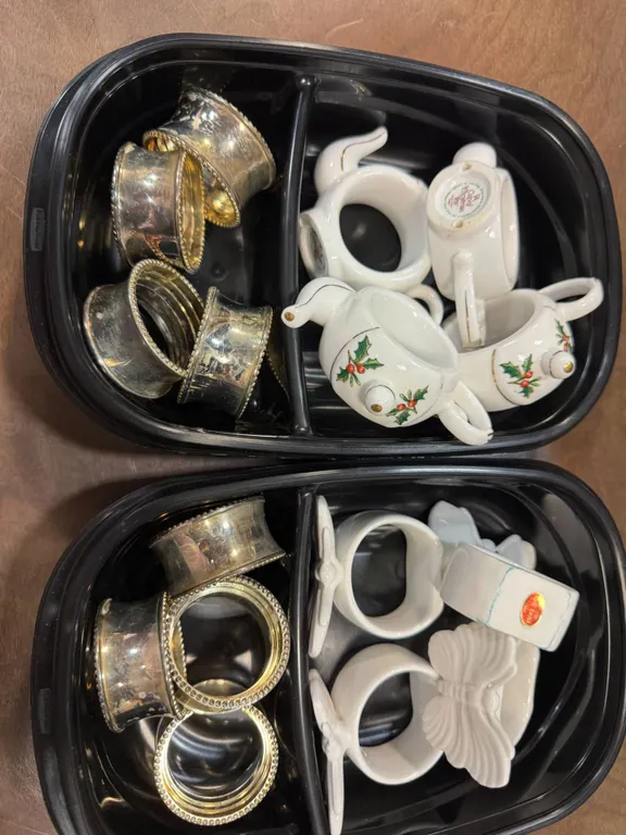 Ceramic and Metallic Napkin Rings, Including Bone China and Seasonal Designs