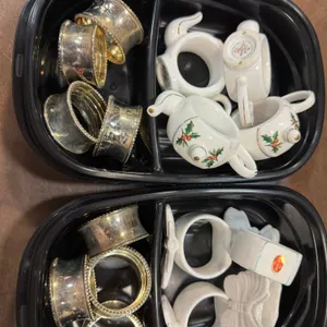 Ceramic and Metallic Napkin Rings, Including Bone China and Seasonal Designs