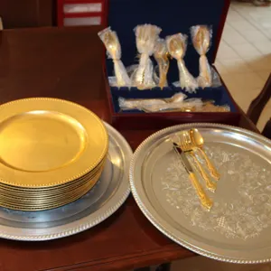 Gold Charger Plates, Flatware Set & Platters