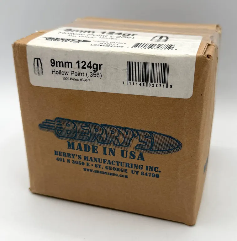 Berry's 9mm 124gr Hollow Point Bullets x1000