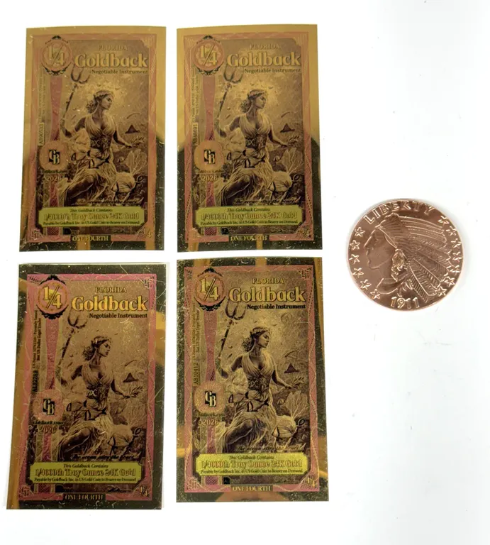 Goldback 1/4 Florida Notes & 1 Oz Copper Round