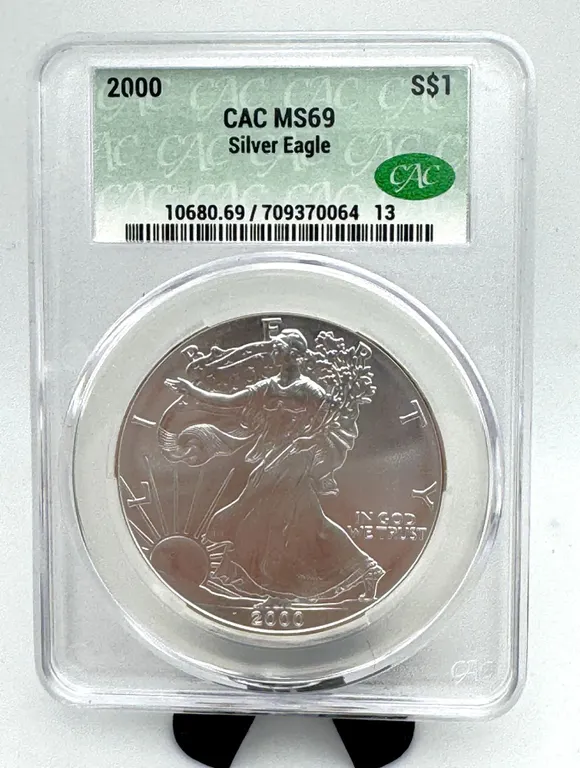 2000 Silver Eagle $1 Coin CAC MS69 Graded