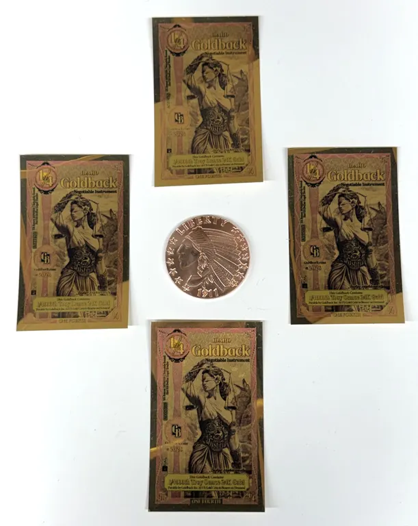 Copper Round and Idaho 1/4 Goldbacks
