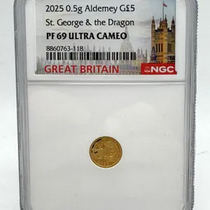 2025 0.5g Gold £5 Alderney PF69 NGC St George