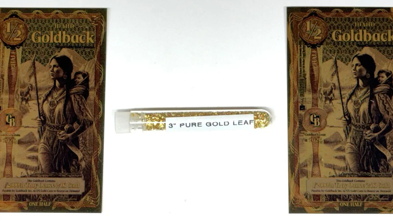 1/2 Idaho Goldback 24K Gold Notes and Gold Leaf