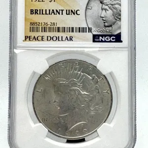 1922 Peace Dollar NGC Brilliant UNC $1 Coin