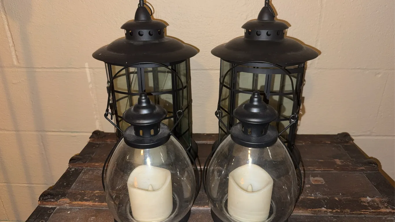 Black Metal & Glass Candle Lanterns