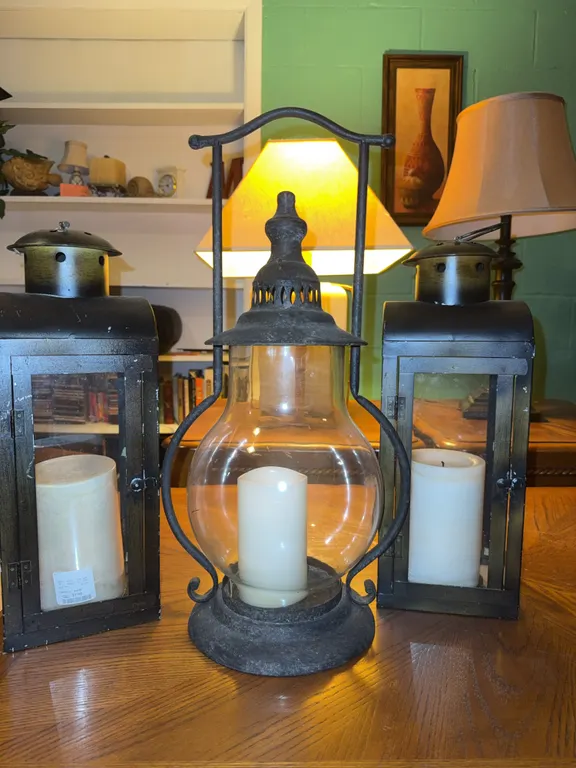 Rustic Metal & Glass Candle Lanterns