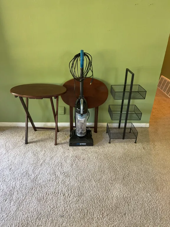 Folding Tables, Eureka AirSpeed Vacuum & Wire Storage Rack