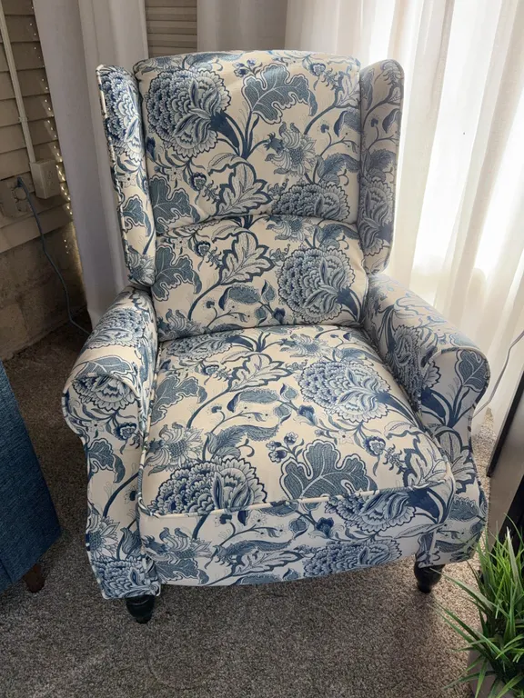 Blue & White Floral Upholstered Armchair