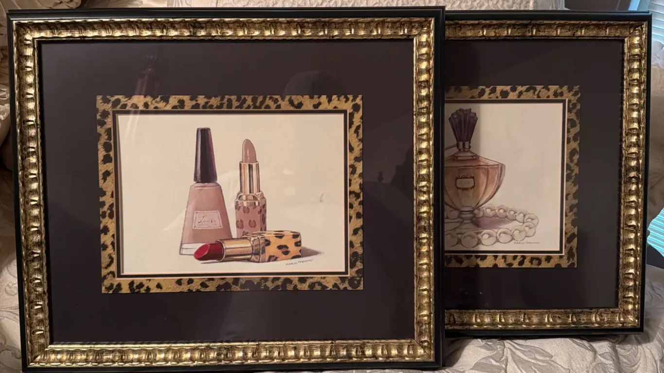 Marco Fabiano “Purr-Fect” Perfume & Makeup Glam Art Prints – Framed Pair