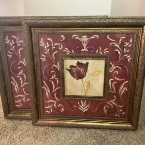 Laurel Lehman “Vine Tulip” & “Vine Iris” Ornate Framed Floral Art