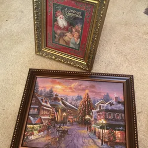 Nicky Boehme “Christmas Eve” & Vintage “A Joyous Christmas” Framed Holiday Art
