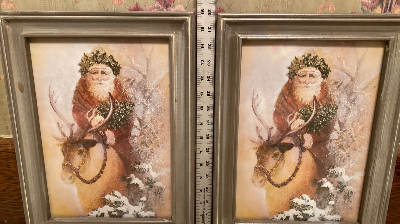 2 Melrose International Old World Santa & Reindeer Framed Christmas Art