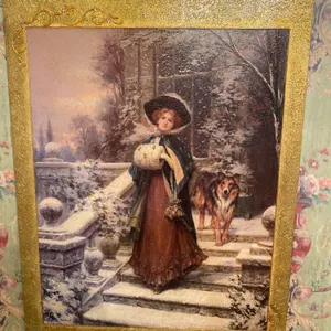 Sydney Kendrick “A Winter Rose” Victorian Lady & Collie Framed Art