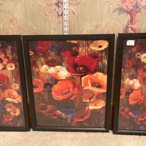 Lucas Santini “Meadow Poppies” Framed Floral Wall Art – 3 Piece Set