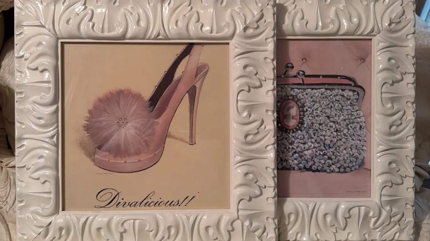 Marco Fabiano “Divalicious” & “Bling Or Not” Glam Fashion Art – Framed Pair