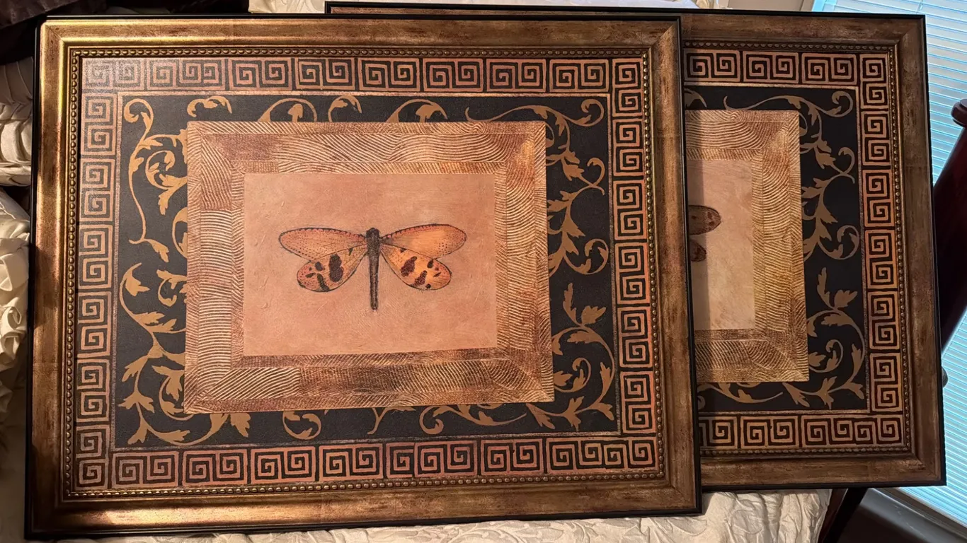 Allen Hayes “Dragon Fly I & II” Framed Art Prints – Matching Pair