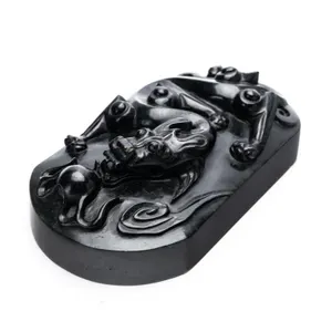 CHINESE ARCHAISTIC BLACK JADE DRAGON SEAL