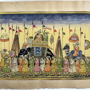 INDIAN MUGHAL STYLE ROYAL PROCESSION MINIATURE
