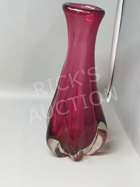 Cranberry glass vase - 12" tall