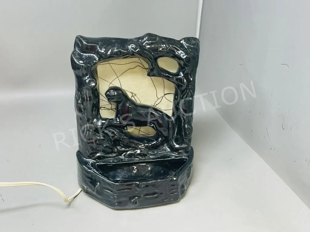 Black Panther ceramic lamp w/ fiber shade - 8.5"