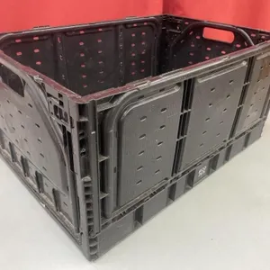 Collapsible black plastic crate. Open size is