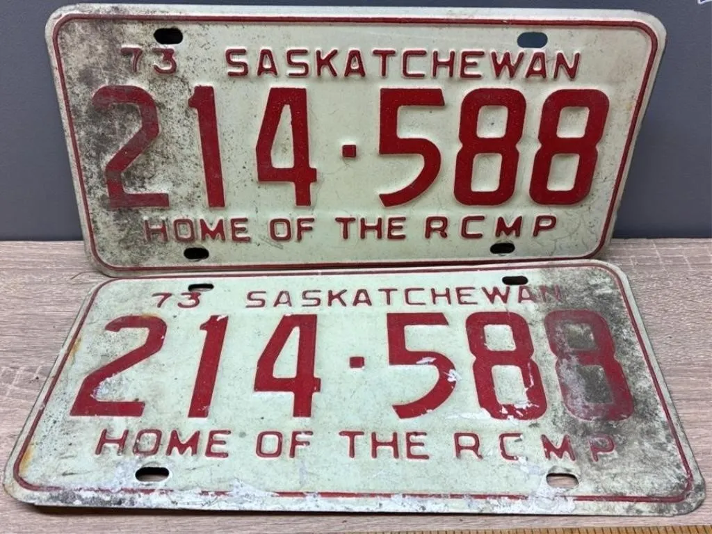 Matched Set 1973 Sask License Plates.