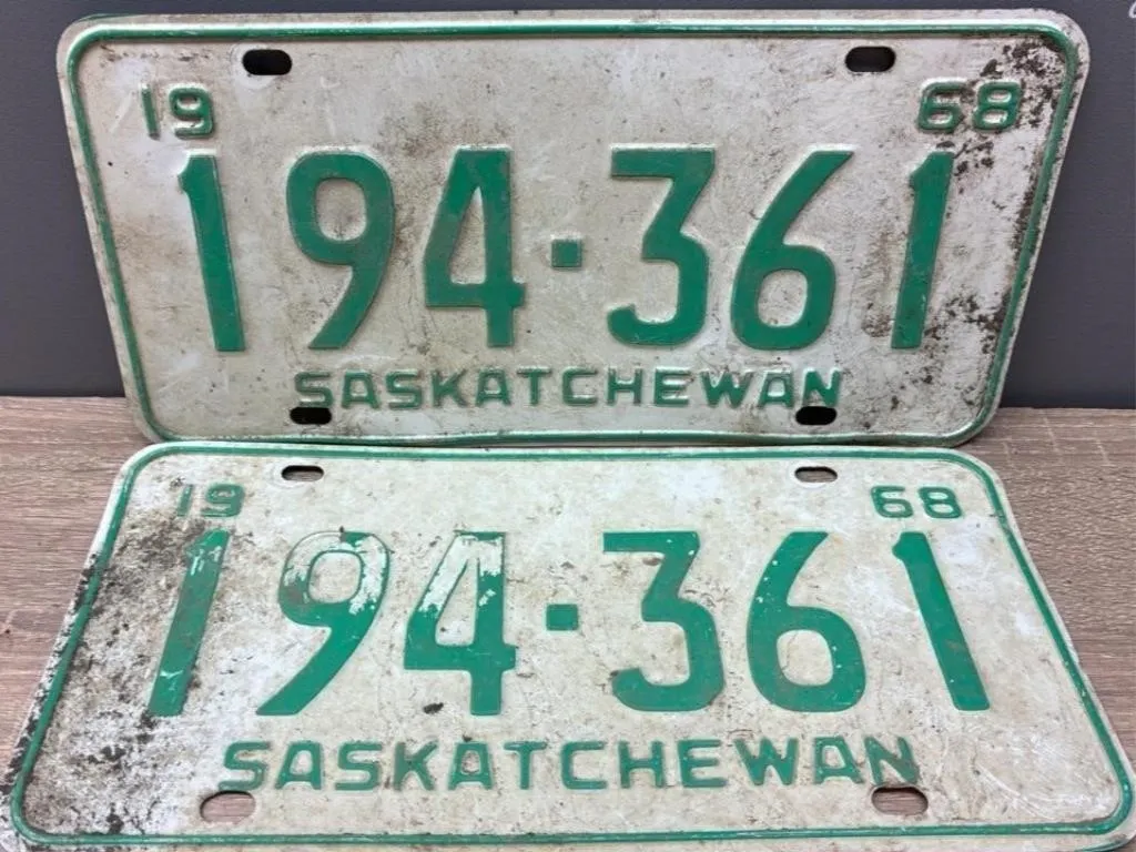 Matched Set 1968 Sask License Plates.