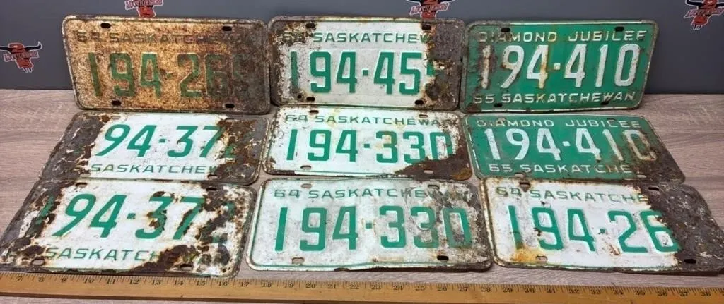 9 Crusty Sask License Plates.