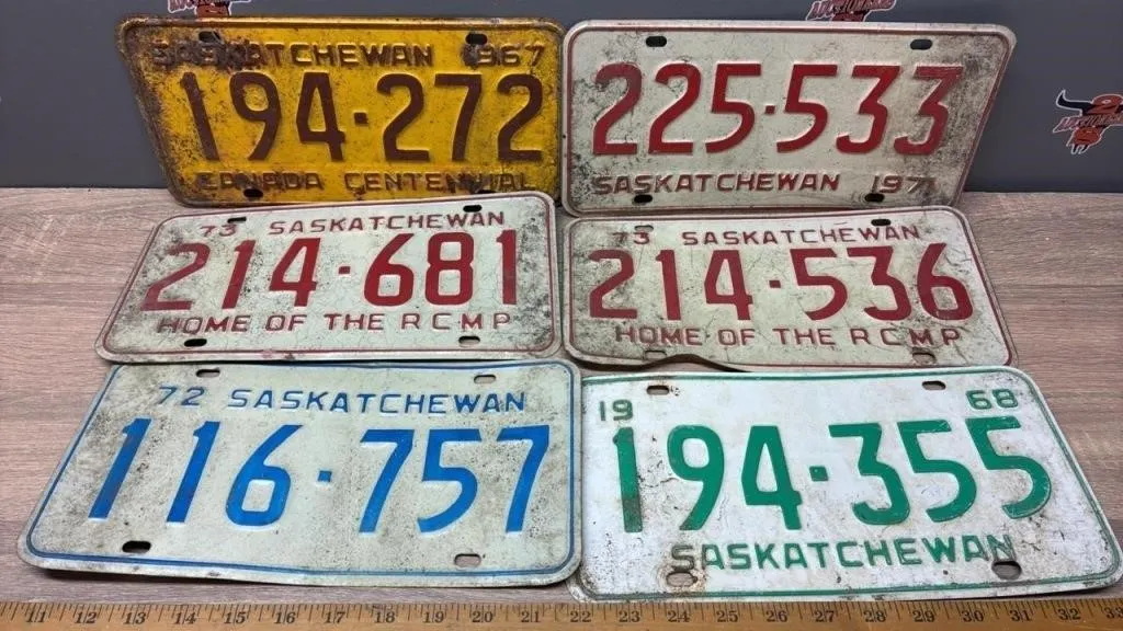 6 Asst. Sask License Plates.