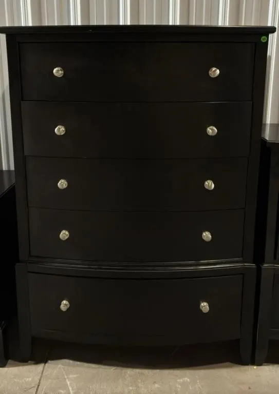 Dark Brown 5 Drawer Modern Style Tall Boy Dresser.