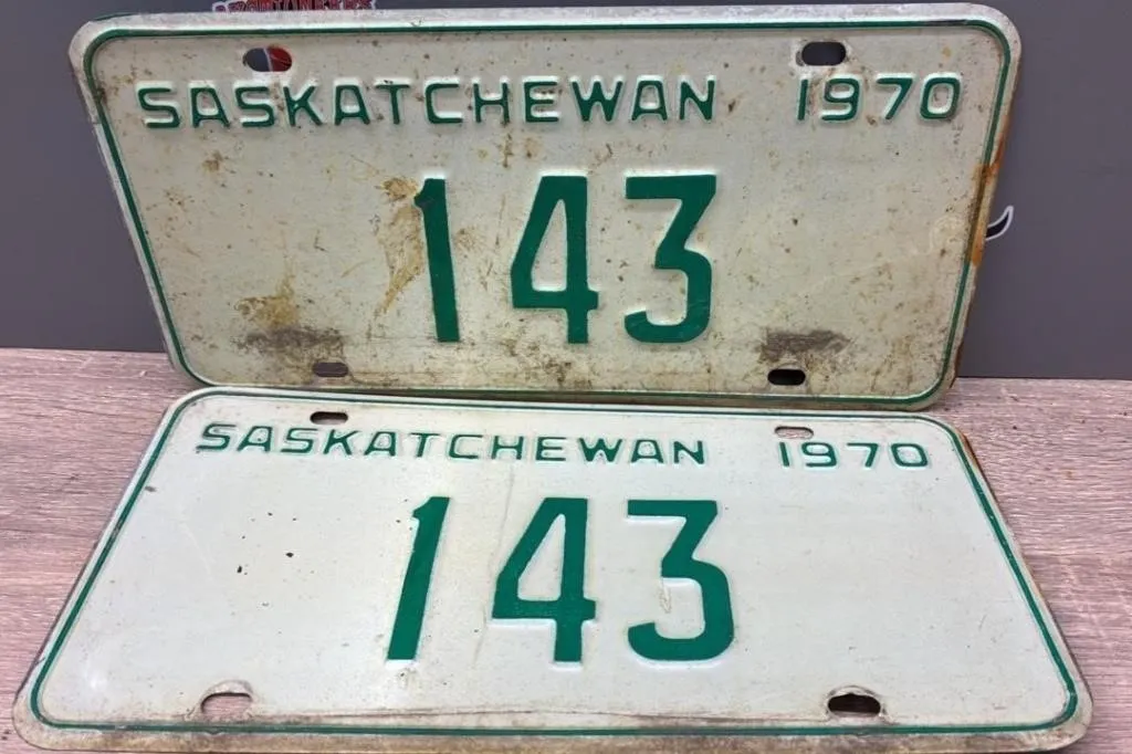Matched Set 1970 Sask 3 Digit License Plates.
