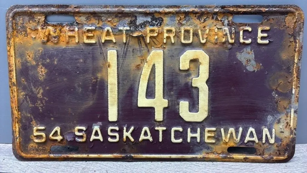 1954 Sask 3 Digit License Plate.