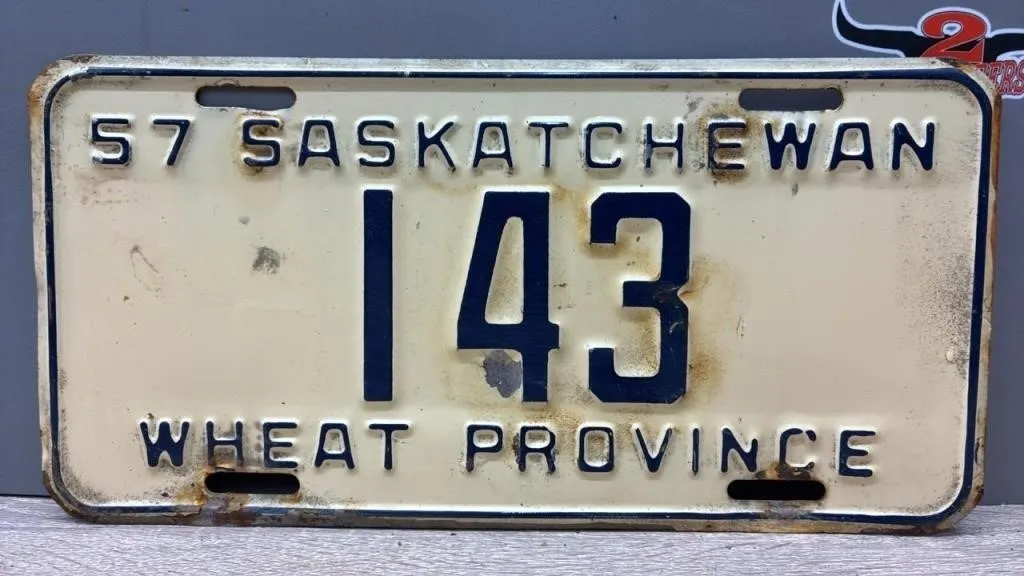 1957 Sask 3 Digit License Plate.