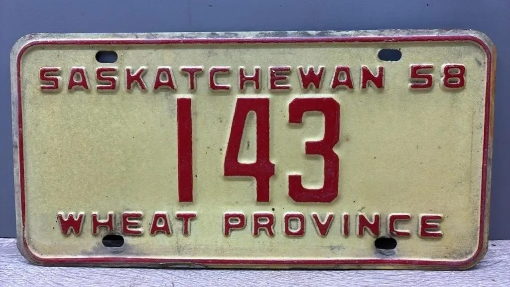 1958 Sask 3 Digit License Plate.