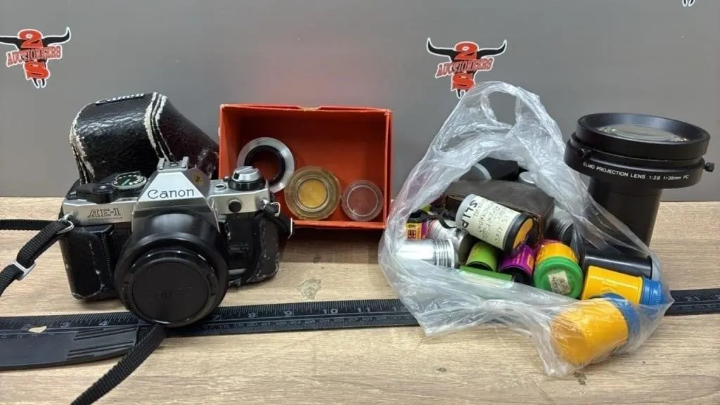Canon AE-1 35MM Camera, Asst. Filters, Film &