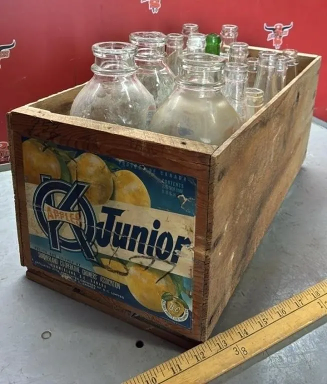 Vintage Fruit Crate of Asst. Bottles *NO SHIPPING