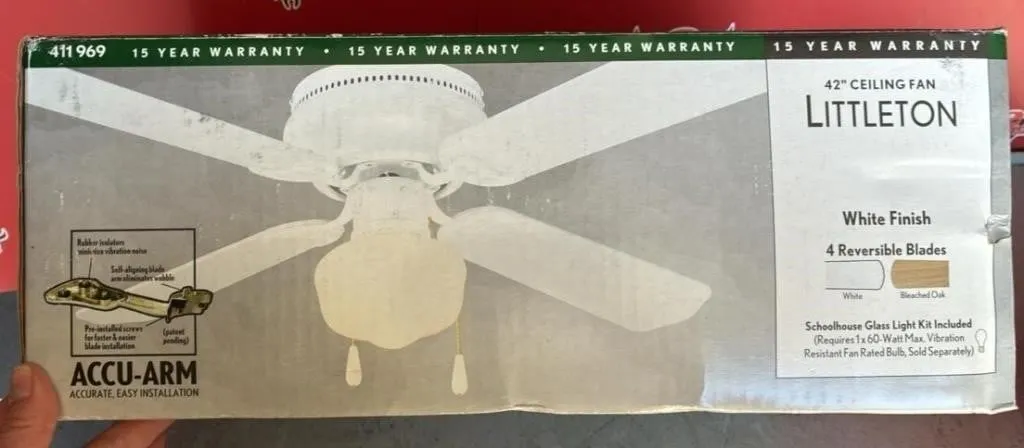 Unused 42� Littleton Ceiling Fan. White Finish