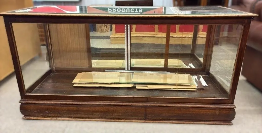 Antique Wood Frame Showcase. Rear Sliding Doors &
