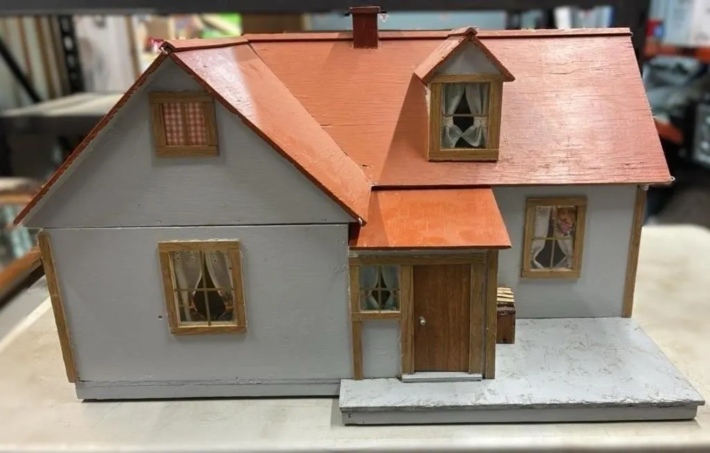 Vintage Homemade Doll House. 32�W x 23�D x 18�H.