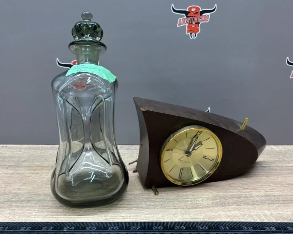 MCM Glass Decanter & Westclox Electric Clock.
