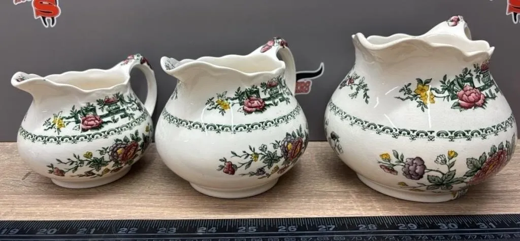 Crown Ducal Chinese Garden 3 China Pitchers.