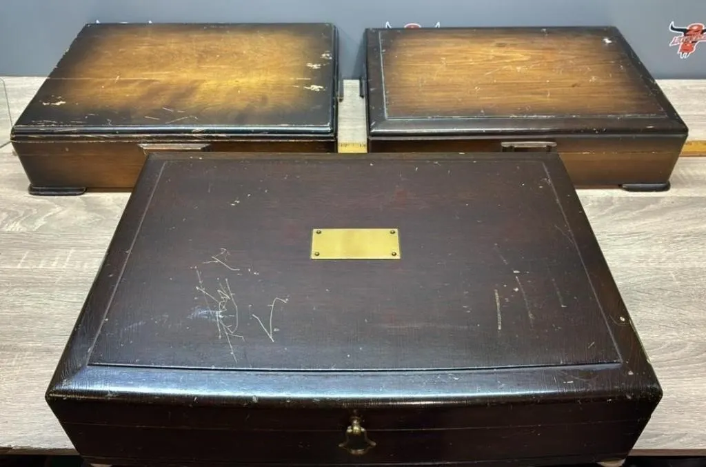 3 Cutlery Chests. 1 Empty, 1 W/Silver Plate