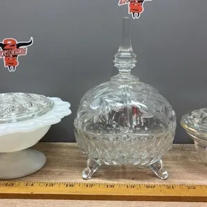 2 Flower Frogs W/Dishes & Lidded Crystal Dish.
