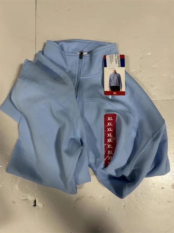 Ribbed Quarter Zip Pullover Ladies XL Light Blue