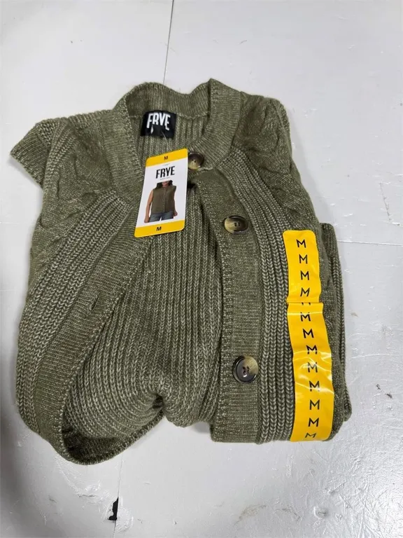 Frye Cable Knit Sleeveless Cardigan Vest M Olive